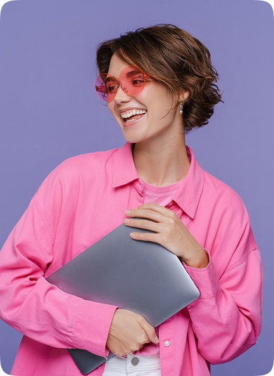 Happy student with tablet